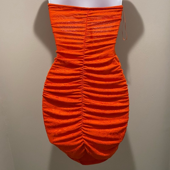 Zara Jaquard Mini Body-con Elegant Orange Halter Dress Women’s Size S NWT - Picture 3 of 5